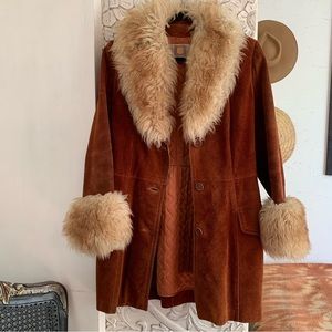 2 DAY HOLD VTG 70s Penny Lane rust suede and fur coat